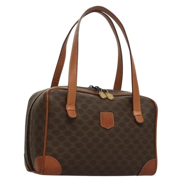 CELINE Macadam Canvas Hand Bag Pvc Leather Brown Gold - Picture 1 of 12